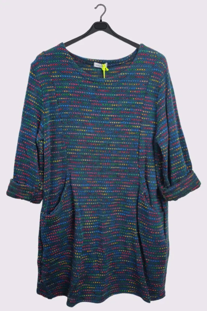 Muti Stripe Pattern Long Sleeve Pockets Tunic Top