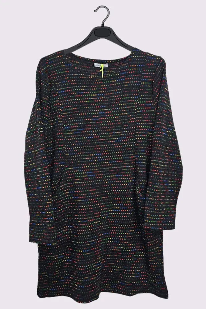 Muti Stripe Pattern Long Sleeve Pockets Tunic Top