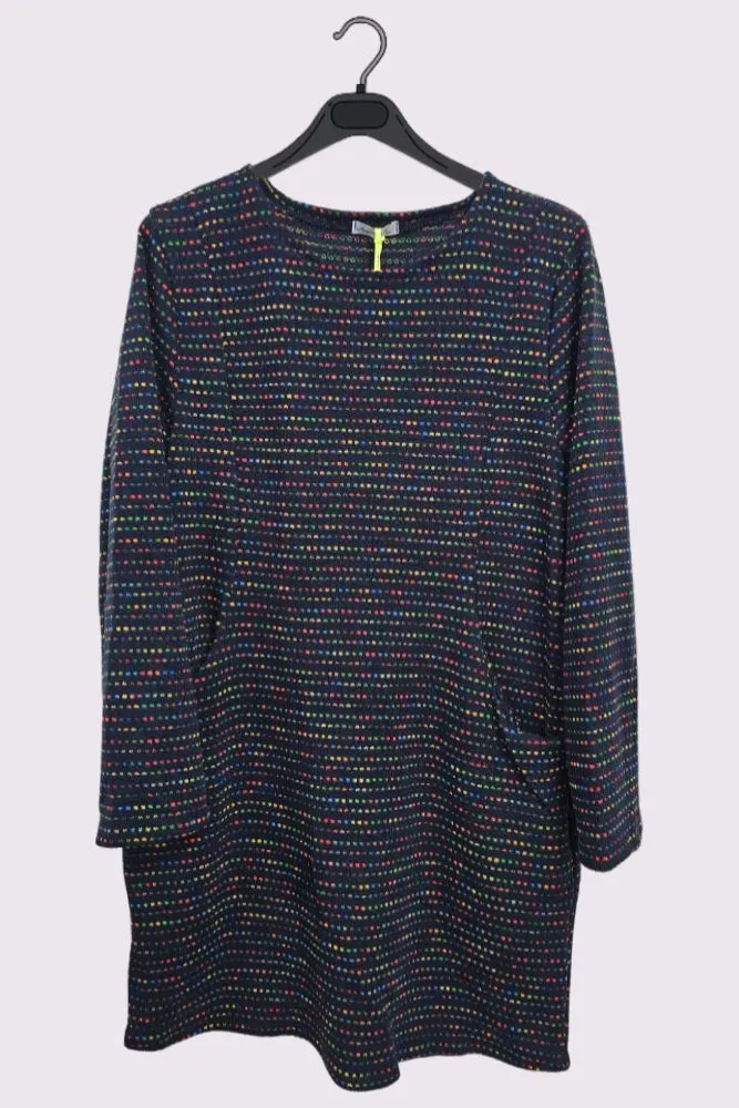 Muti Stripe Pattern Long Sleeve Pockets Tunic Top