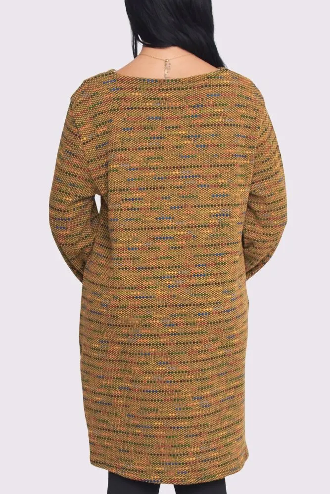 Muti Stripe Pattern Long Sleeve Pockets Tunic Top