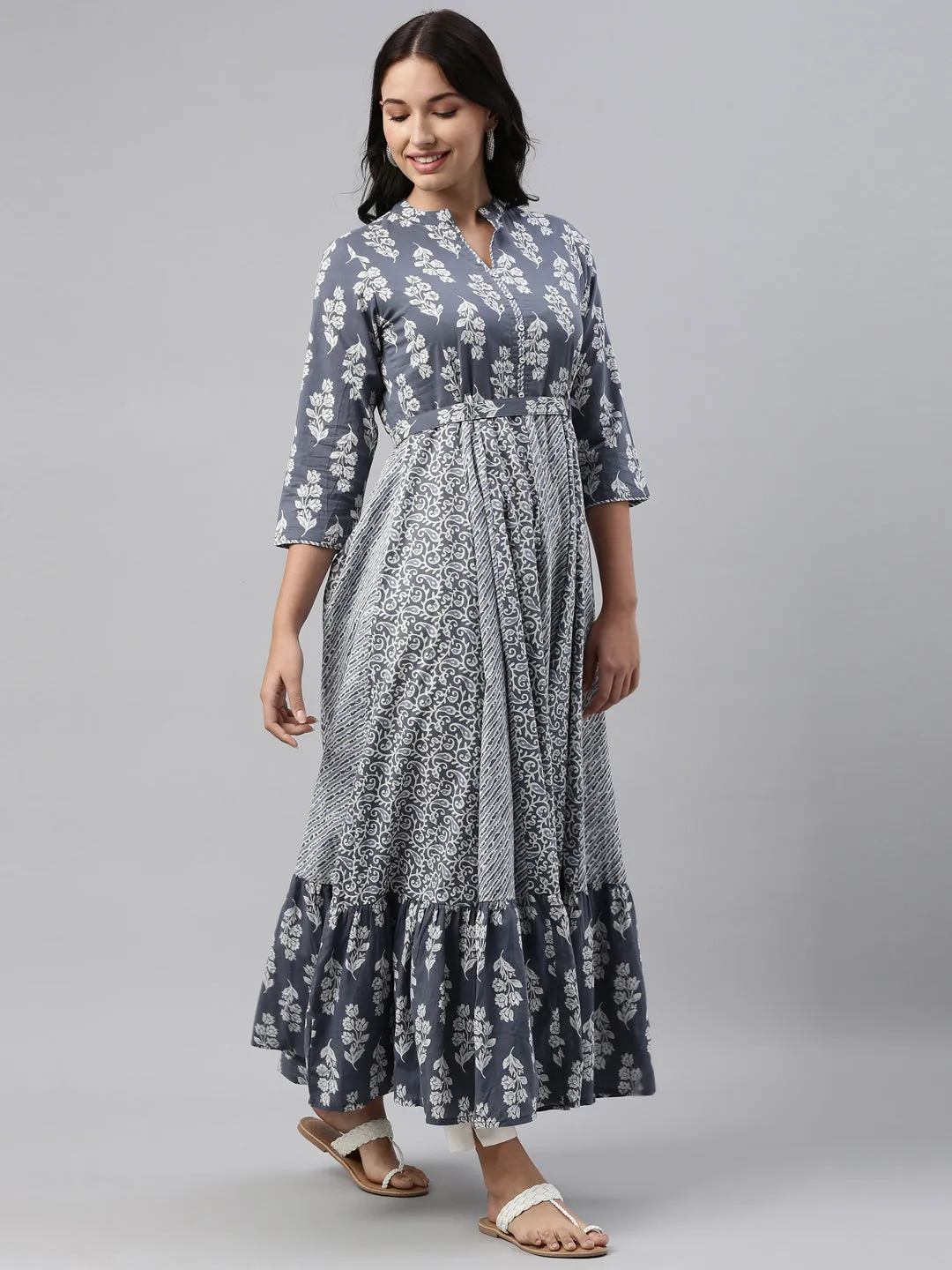 Neeru's Grey Color Cotton Fabric Tunic