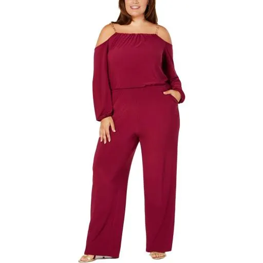 NY Collection Womens Plus Blouson Chain Jumpsuit, Size 1X