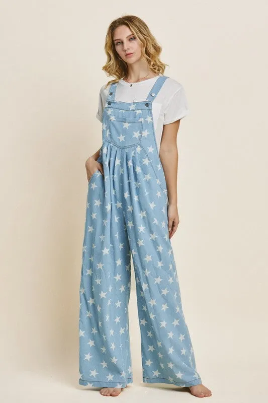 Oddi Star Printed Jumpsuit in Light Denim