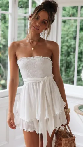 Off shoulder ruched women linen jumpsuit