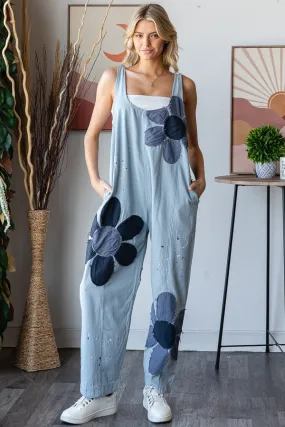 Oli & Hali Large Flower and Paint Splatter Jumpsuit in Light Blue