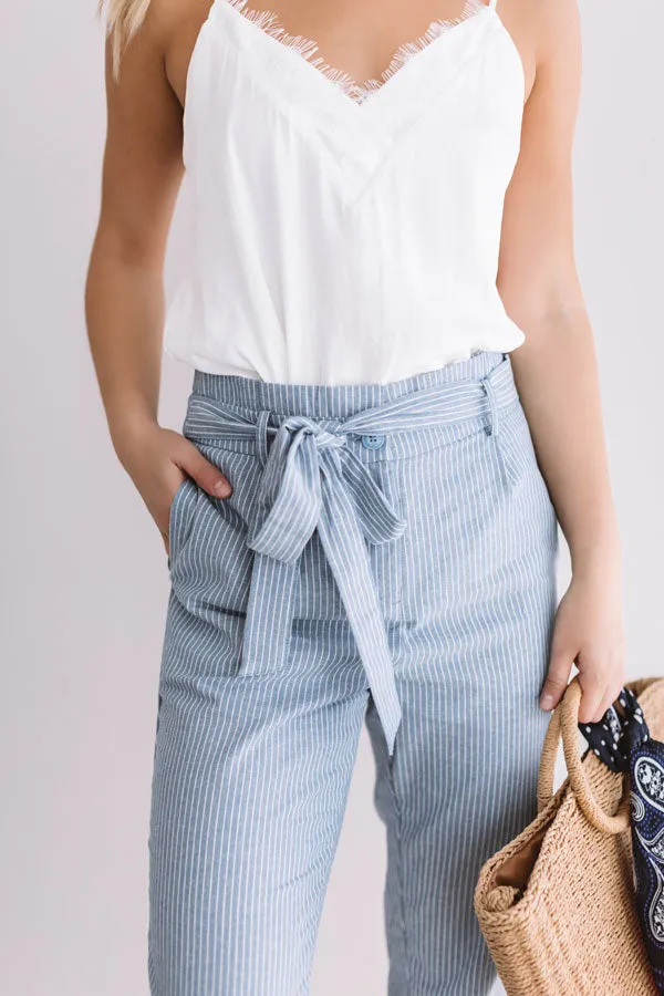 On A Roll High Waist Stripe Trousers in Airy Blue
