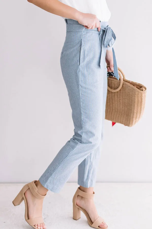 On A Roll High Waist Stripe Trousers in Airy Blue
