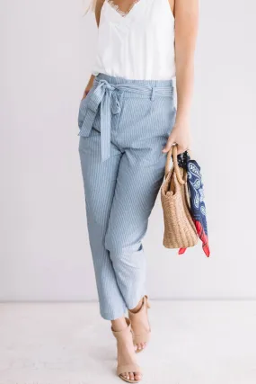 On A Roll High Waist Stripe Trousers in Airy Blue