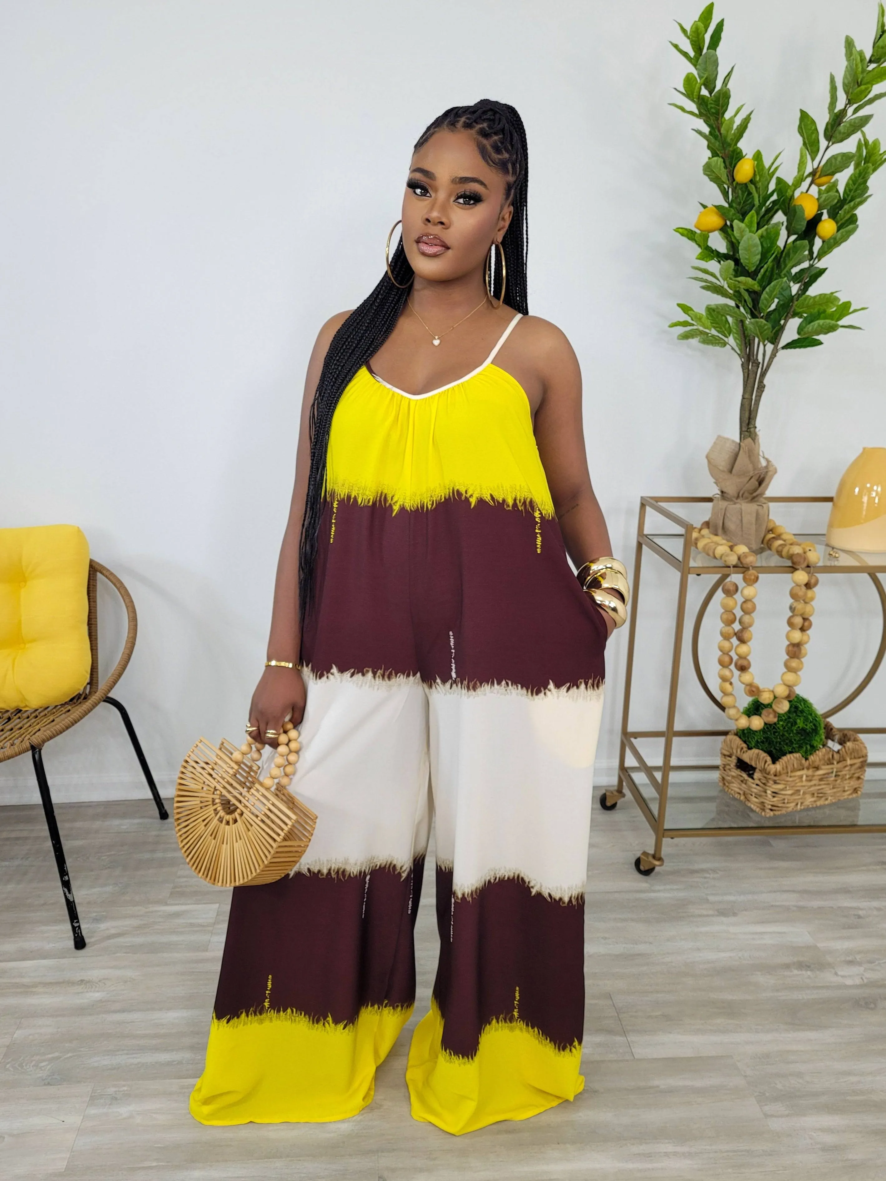 Over Size Tie Dye Jumpsuit  (Mustard)