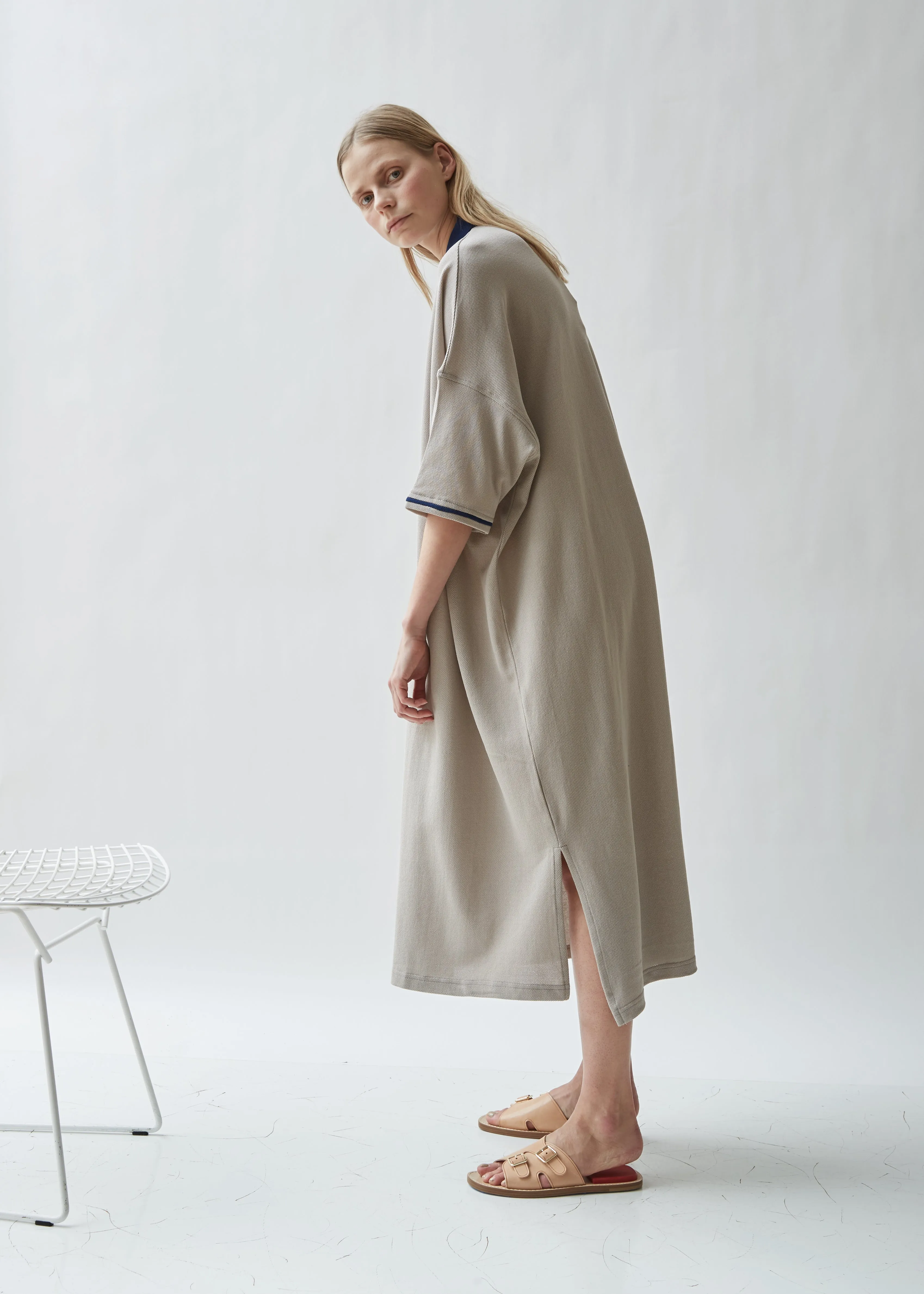 Oversized Waffle Cotton Polo Dress