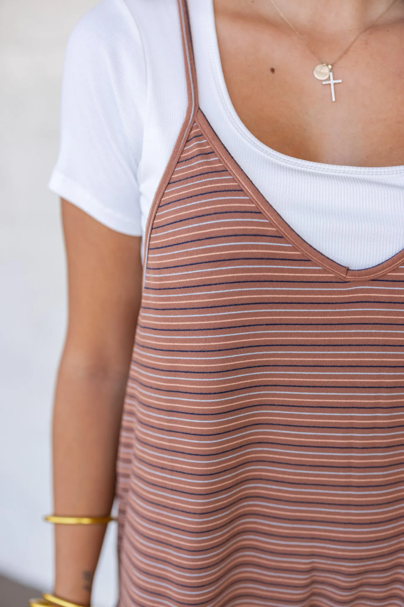 Peaceful Era Caramel Striped Jumpsuit