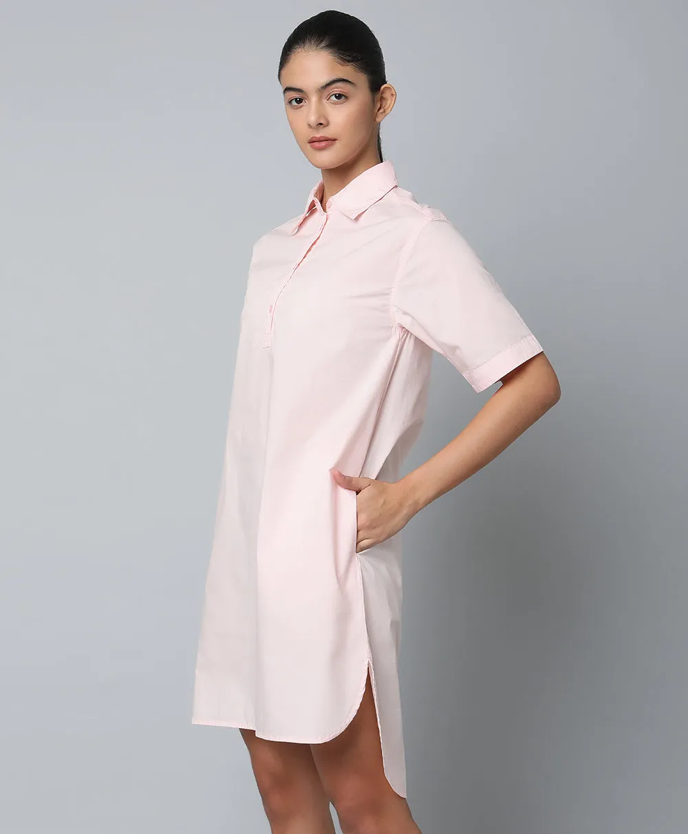 Peach Cotton Shirt Dress