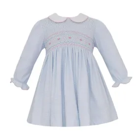 Petit Bebe Cindy Light Blue Knit Pin Stripe LS Dress
