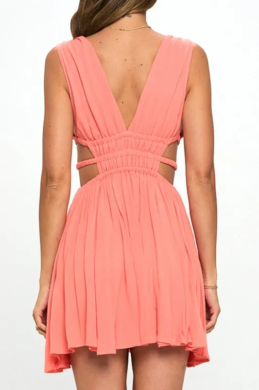 Pink Athena Cut Out Smocking Dress
