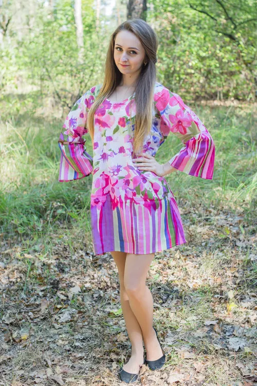 Pink Bella Tunic Style Caftan in Floral Watercolor Painting Pattern