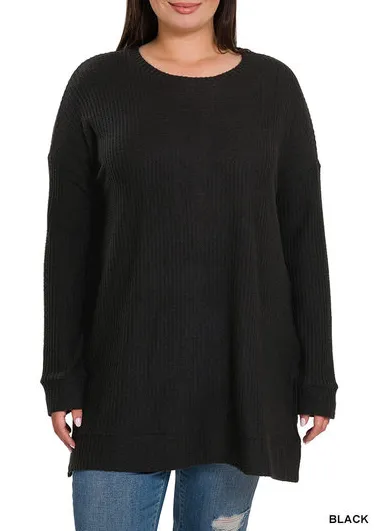Plus Black Thermal Waffle Tunic
