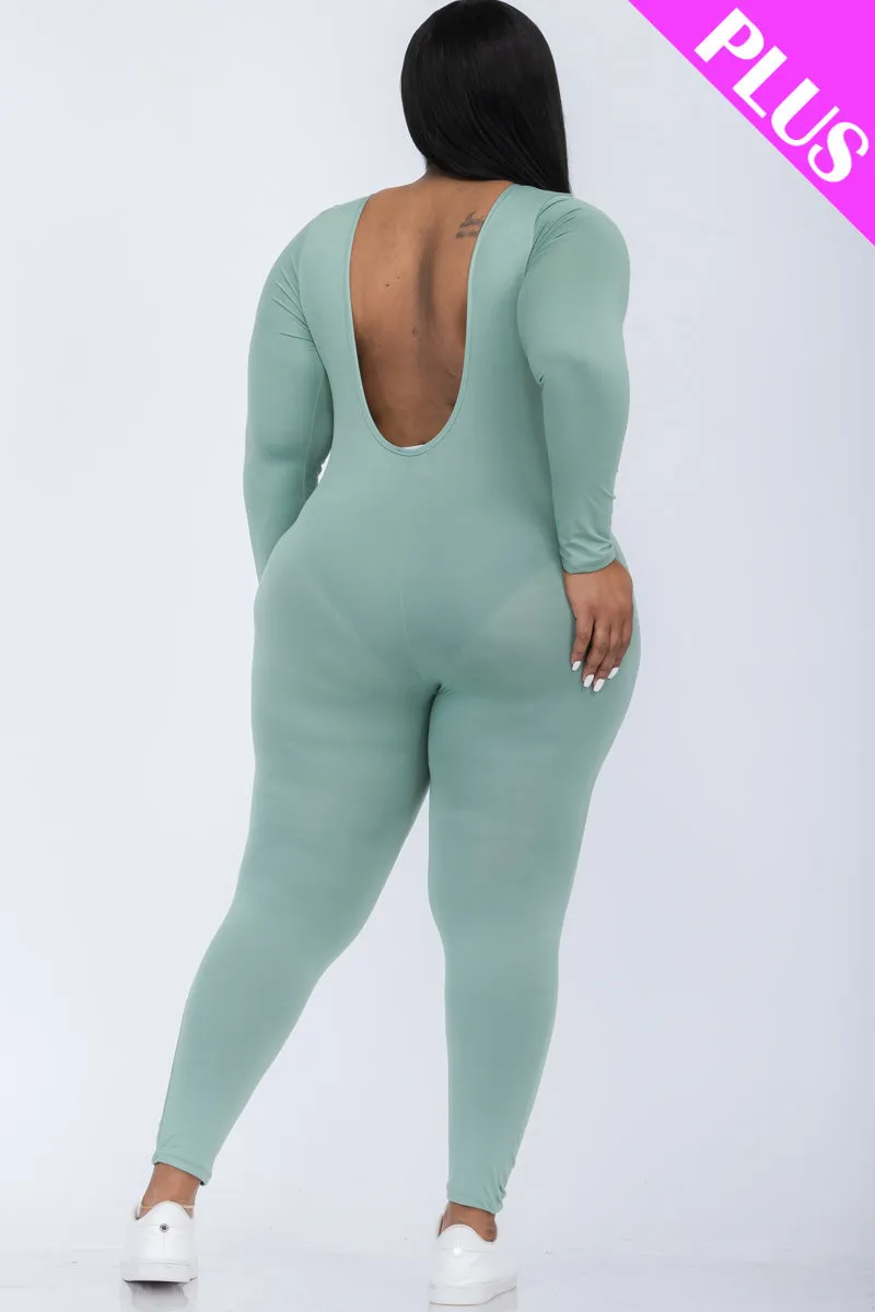 Plus Size Scoop Neck Long Sleeve Bodycon Jumpsuit (CAPELLA)
