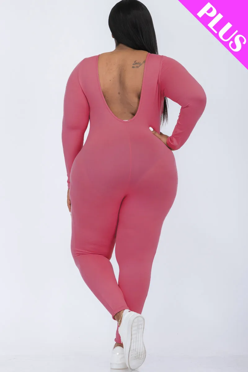 Plus Size Scoop Neck Long Sleeve Bodycon Jumpsuit (CAPELLA)