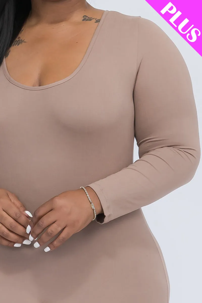 Plus Size Scoop Neck Long Sleeve Bodycon Jumpsuit (CAPELLA)