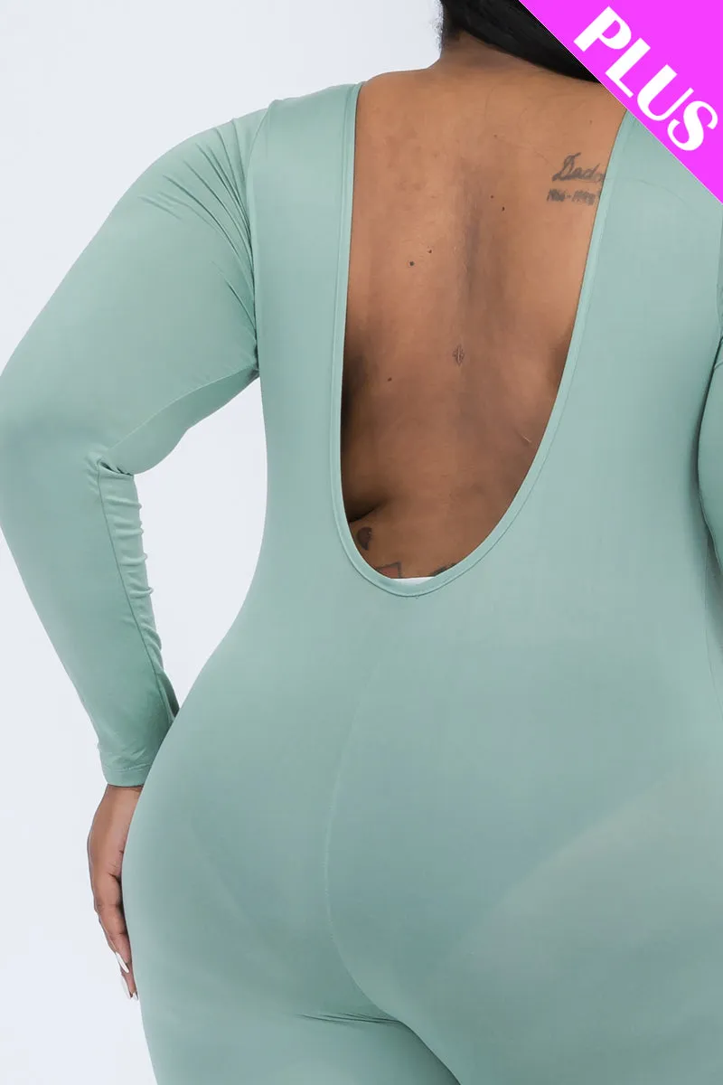Plus Size Scoop Neck Long Sleeve Bodycon Jumpsuit (CAPELLA)