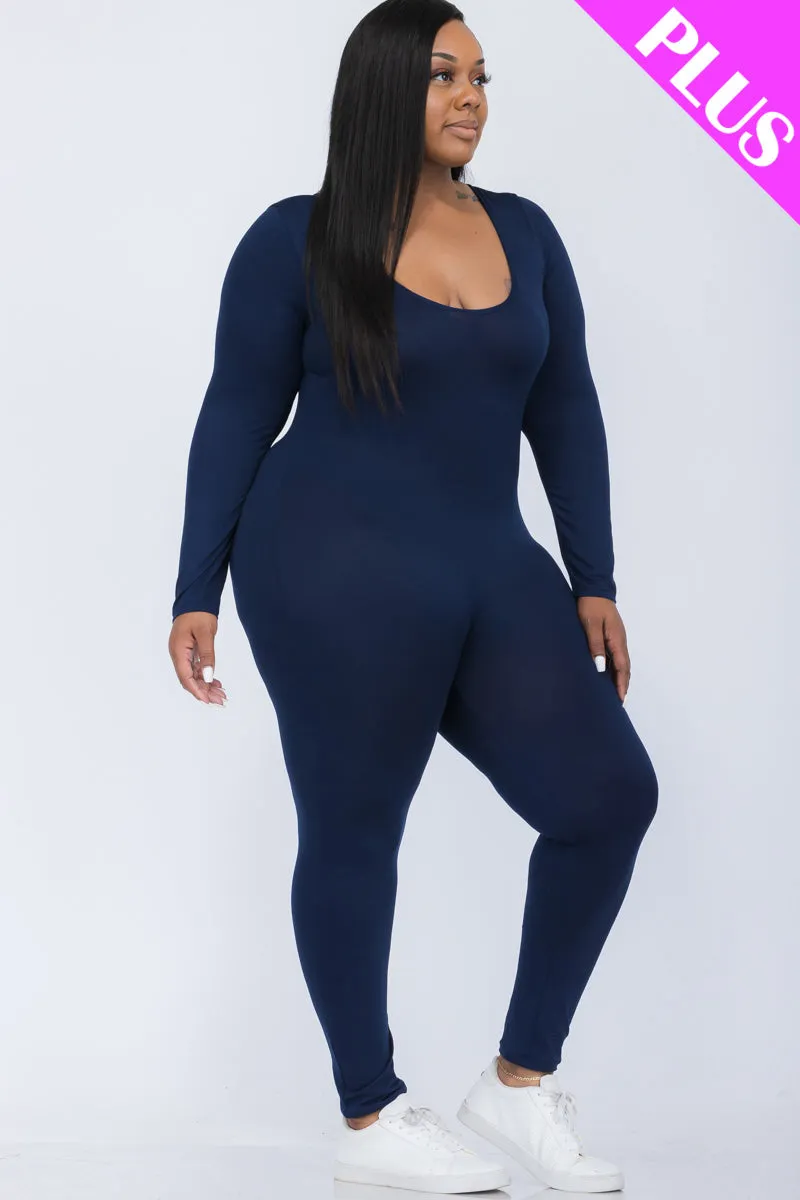 Plus Size Scoop Neck Long Sleeve Bodycon Jumpsuit (CAPELLA)