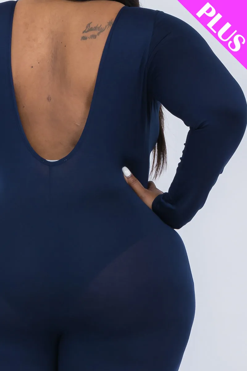 Plus Size Scoop Neck Long Sleeve Bodycon Jumpsuit (CAPELLA)