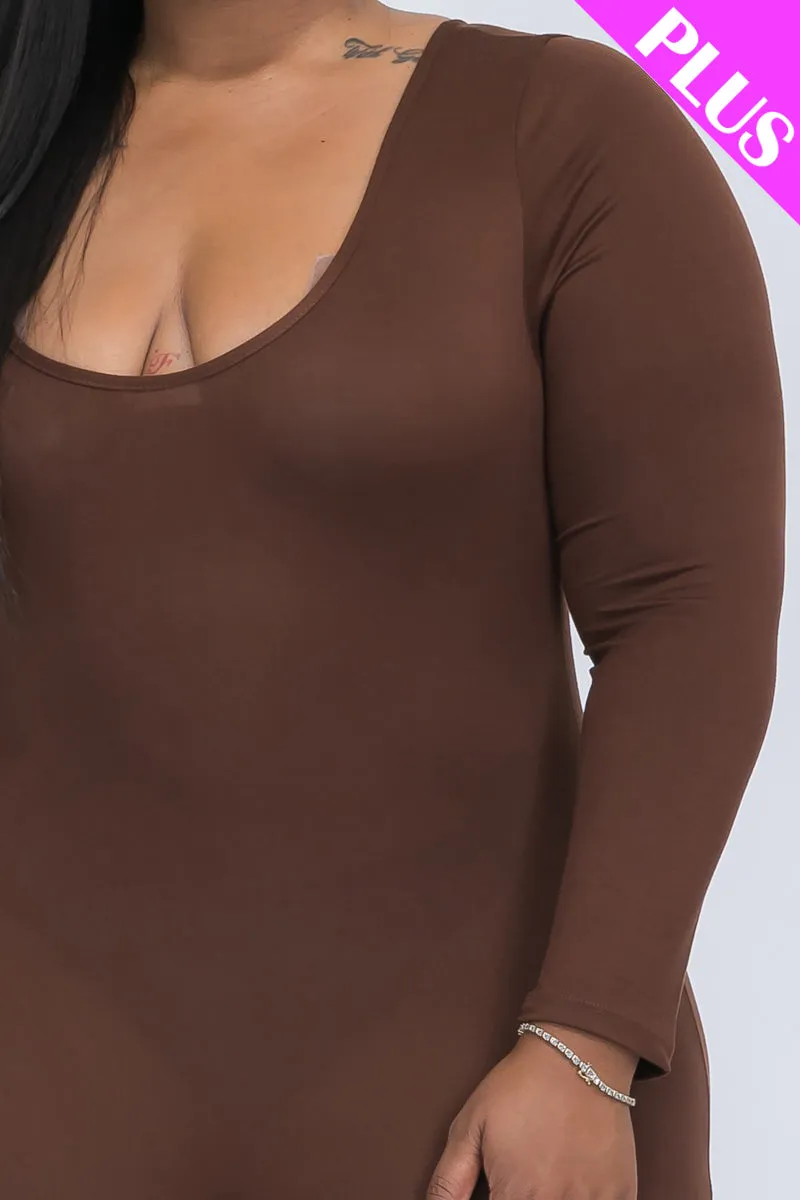 Plus Size Scoop Neck Long Sleeve Bodycon Jumpsuit (CAPELLA)