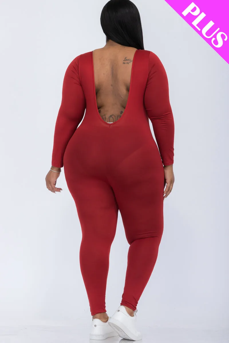 Plus Size Scoop Neck Long Sleeve Bodycon Jumpsuit (CAPELLA)