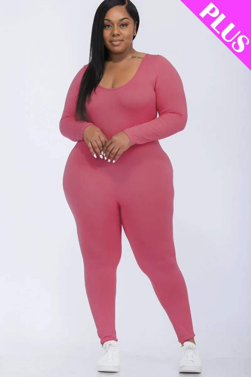 Plus Size Scoop Neck Long Sleeve Bodycon Jumpsuit (CAPELLA)