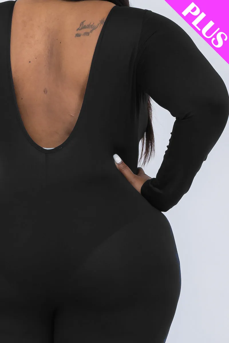 Plus Size Scoop Neck Long Sleeve Bodycon Jumpsuit (CAPELLA)