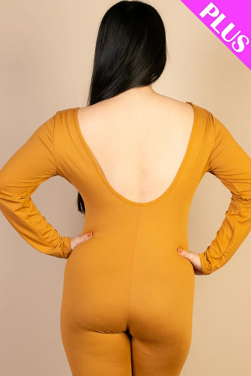 Plus Size Scoop Neck Long Sleeve Bodycon Jumpsuit (CAPELLA)