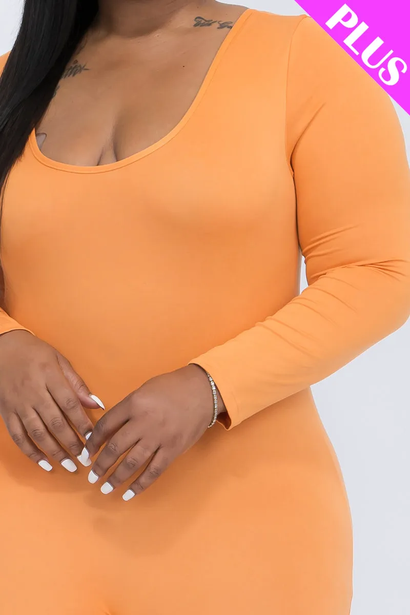 Plus Size Scoop Neck Long Sleeve Bodycon Jumpsuit (CAPELLA)