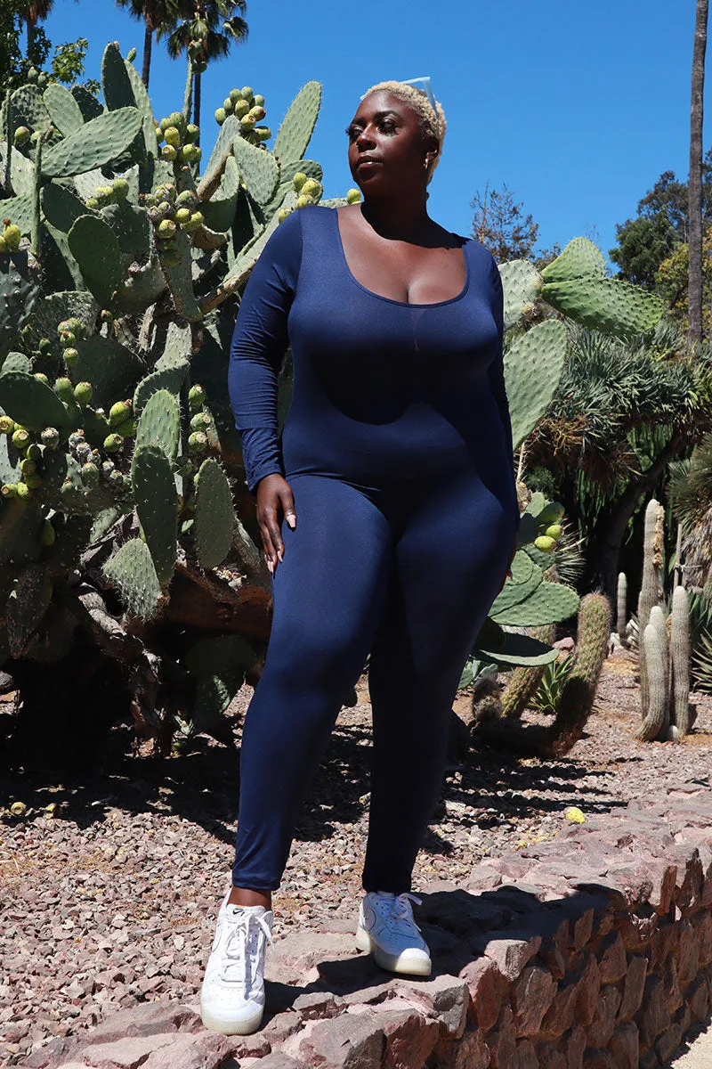 Plus Size Scoop Neck Long Sleeve Bodycon Jumpsuit (CAPELLA)