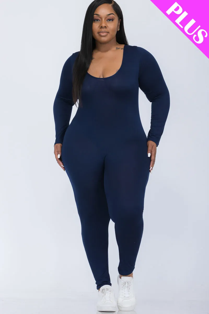 Plus Size Scoop Neck Long Sleeve Bodycon Jumpsuit (CAPELLA)