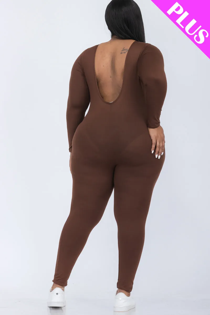 Plus Size Scoop Neck Long Sleeve Bodycon Jumpsuit (CAPELLA)