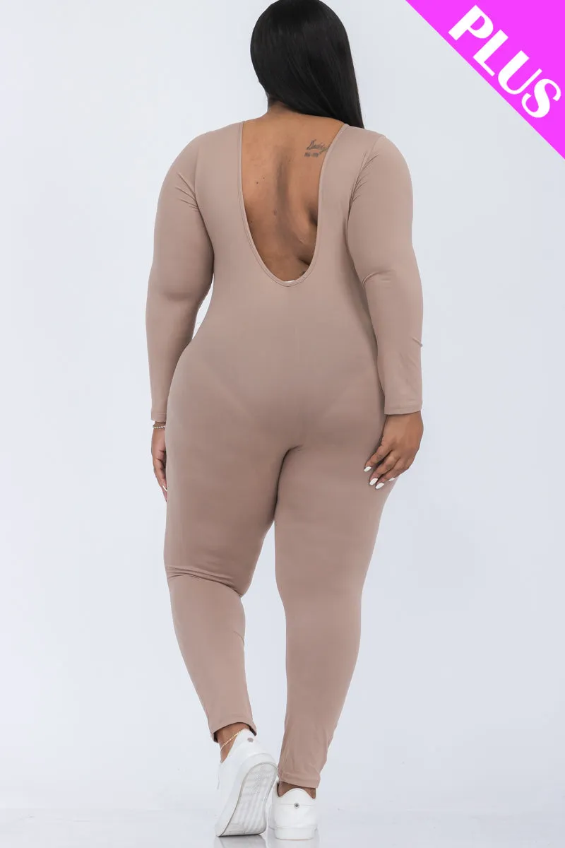 Plus Size Scoop Neck Long Sleeve Bodycon Jumpsuit (CAPELLA)