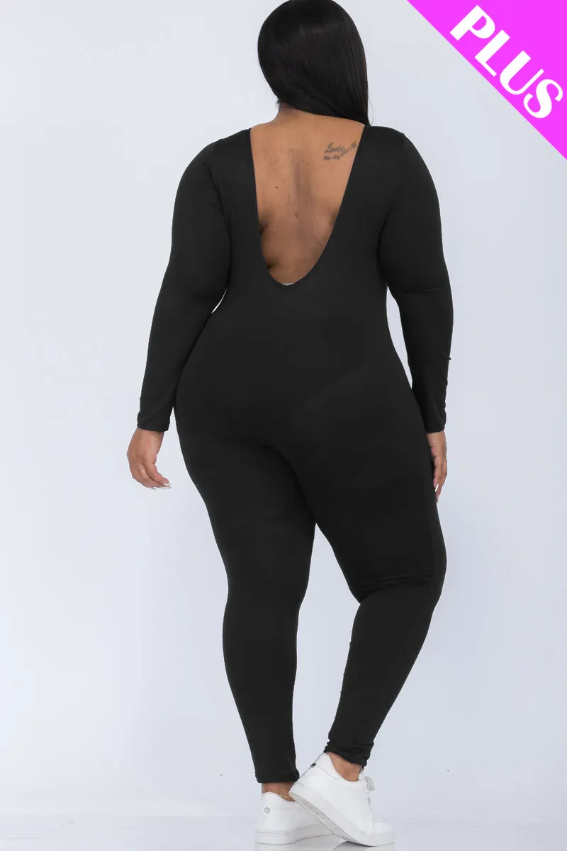 Plus Size Scoop Neck Long Sleeve Bodycon Jumpsuit (CAPELLA)