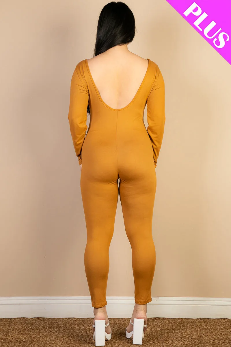 Plus Size Scoop Neck Long Sleeve Bodycon Jumpsuit (CAPELLA)