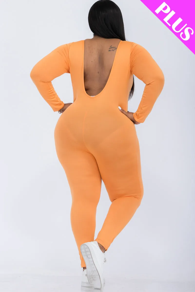 Plus Size Scoop Neck Long Sleeve Bodycon Jumpsuit (CAPELLA)
