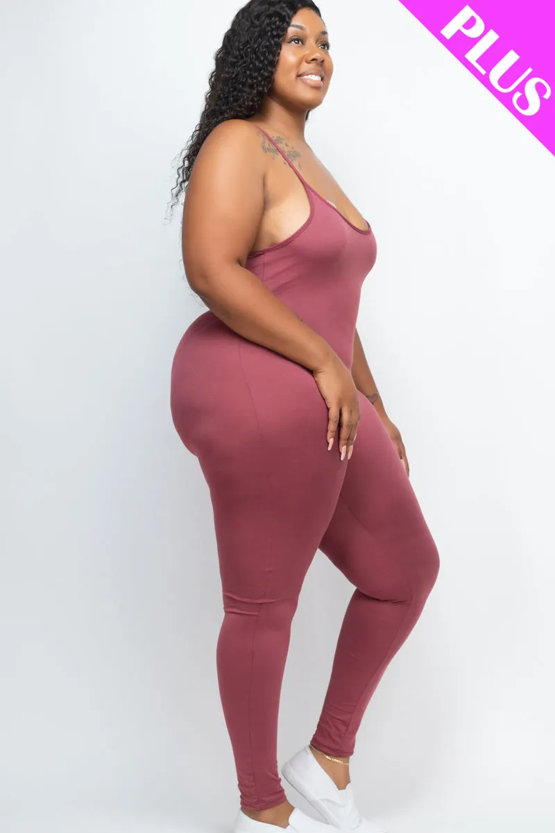 Plus Size Solid Bodycon Cami Jumpsuit