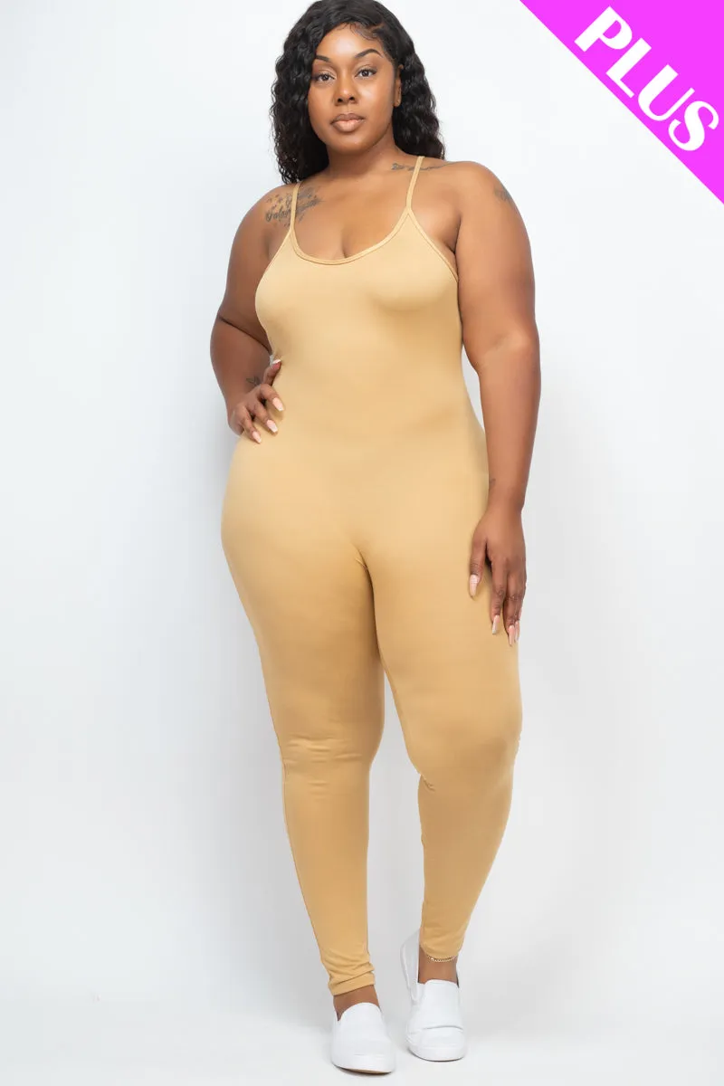 Plus Size Solid Bodycon Cami Jumpsuit