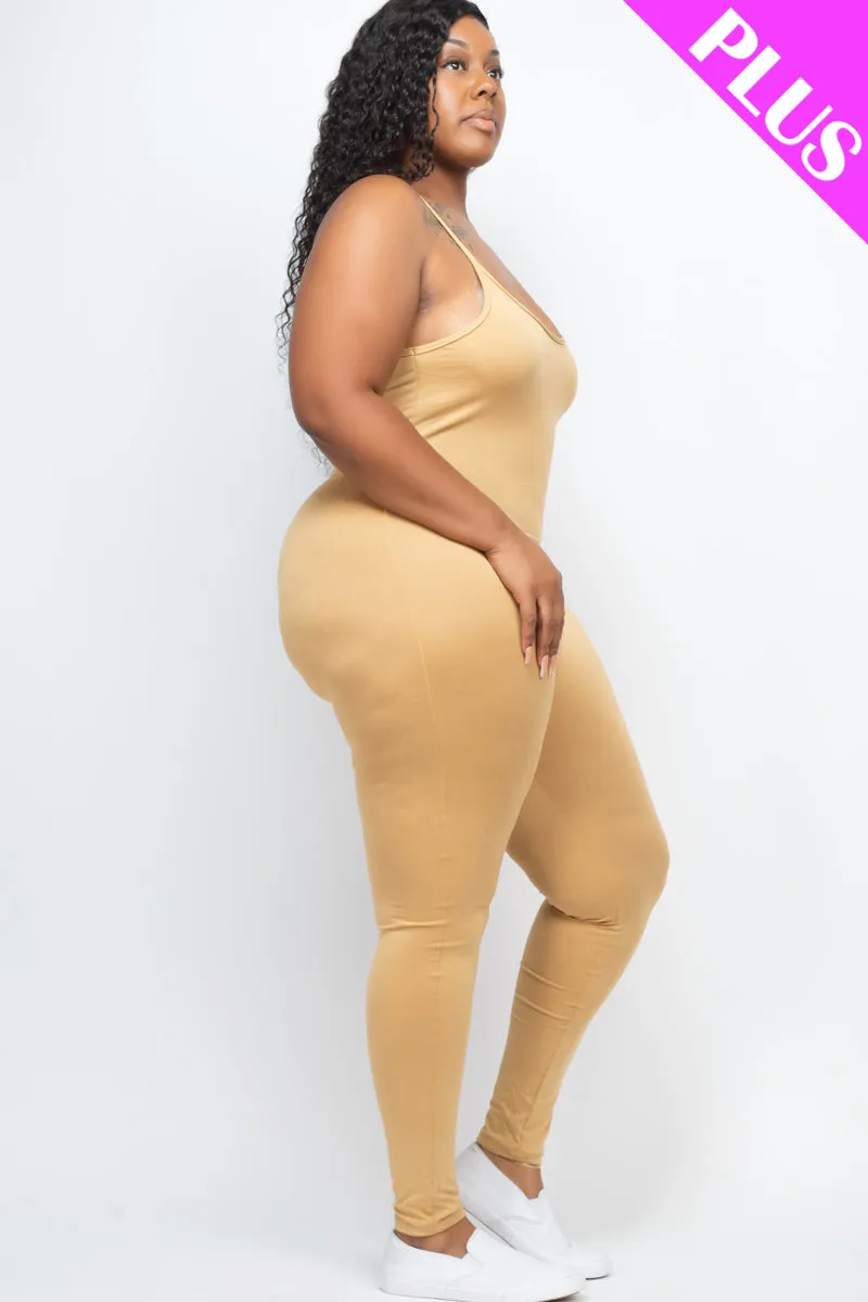 Plus Size Solid Bodycon Cami Jumpsuit