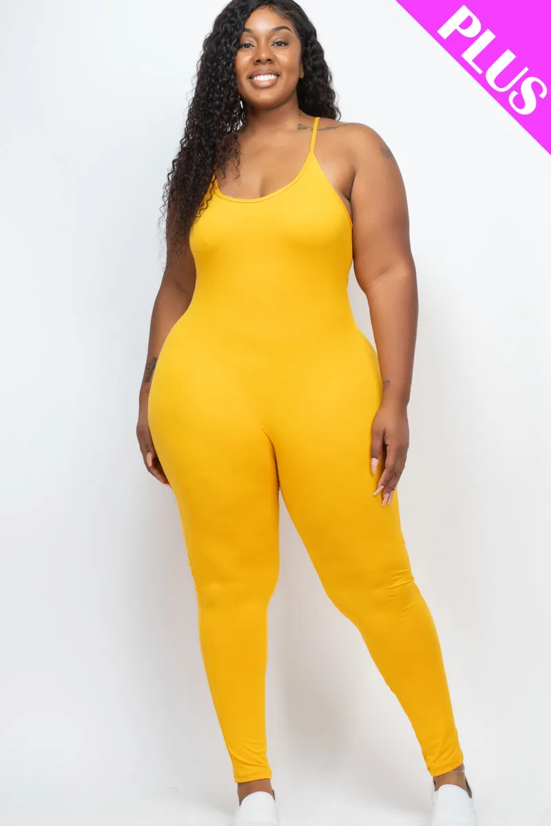 Plus Size Solid Bodycon Cami Jumpsuit