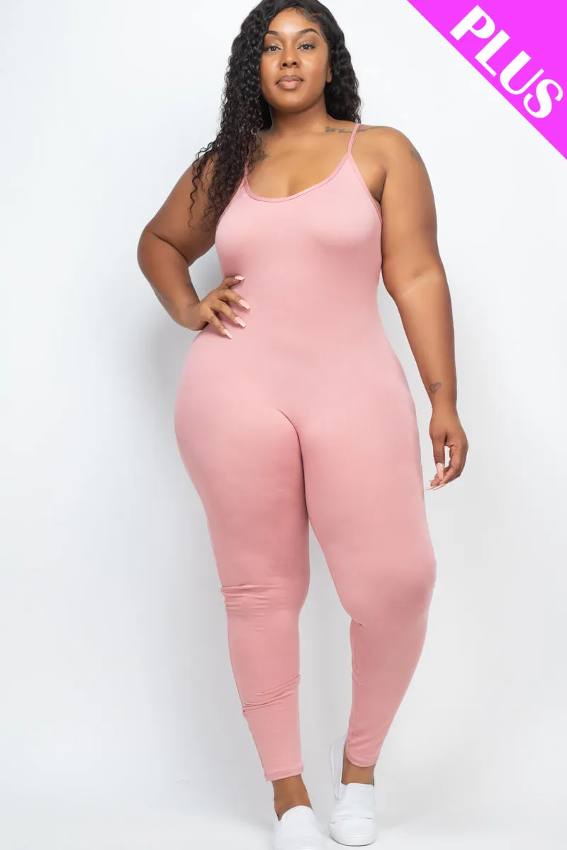 Plus Size Solid Bodycon Cami Jumpsuit