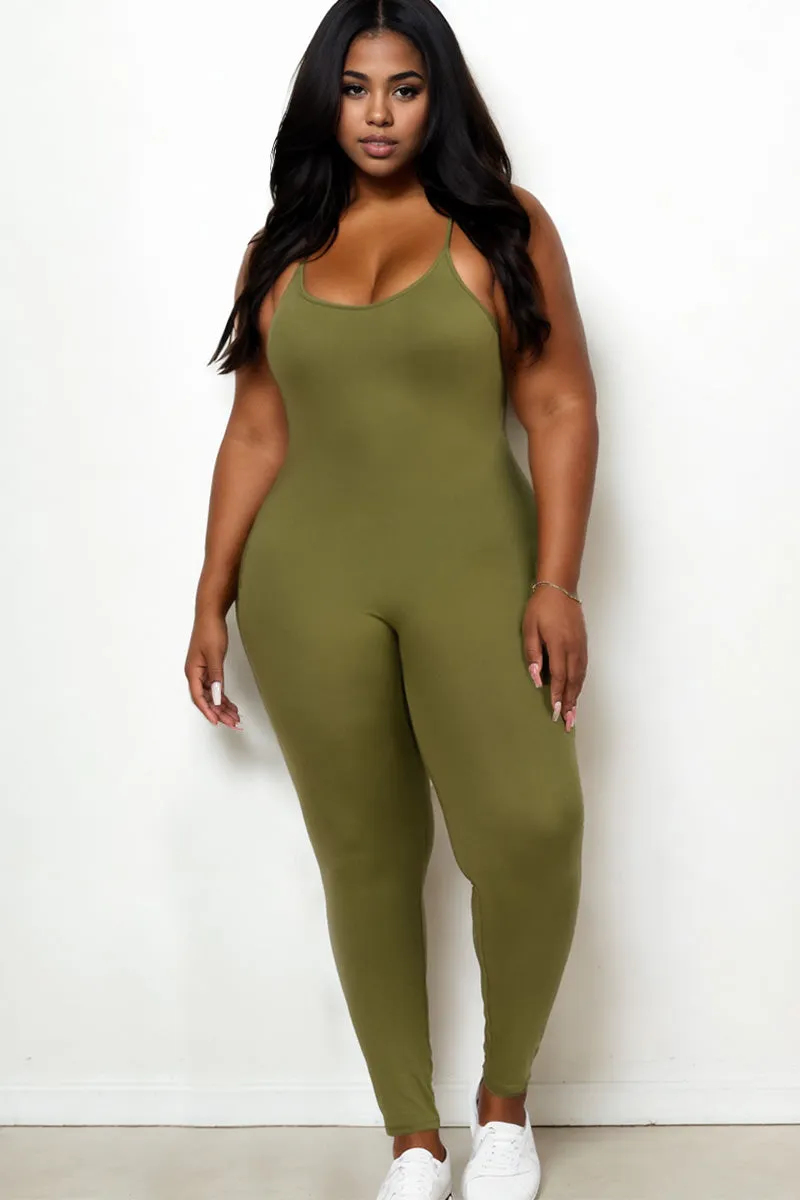 Plus Size Solid Bodycon Cami Jumpsuit