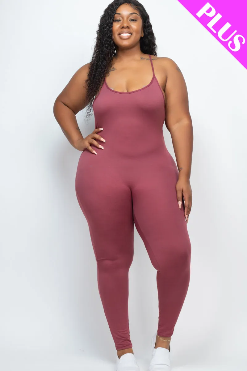 Plus Size Solid Bodycon Cami Jumpsuit