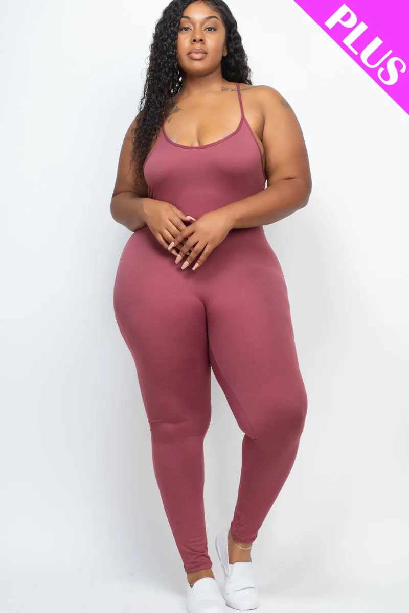 Plus Size Solid Bodycon Cami Jumpsuit