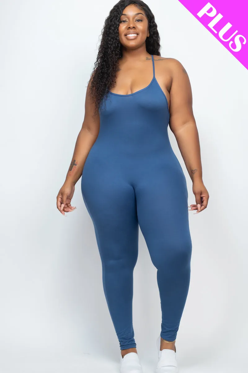 Plus Size Solid Bodycon Cami Jumpsuit