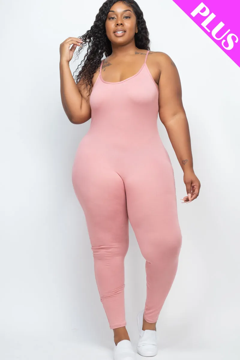 Plus Size Solid Bodycon Cami Jumpsuit