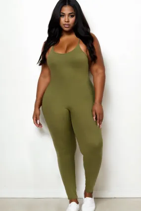 Plus Size Solid Bodycon Cami Jumpsuit